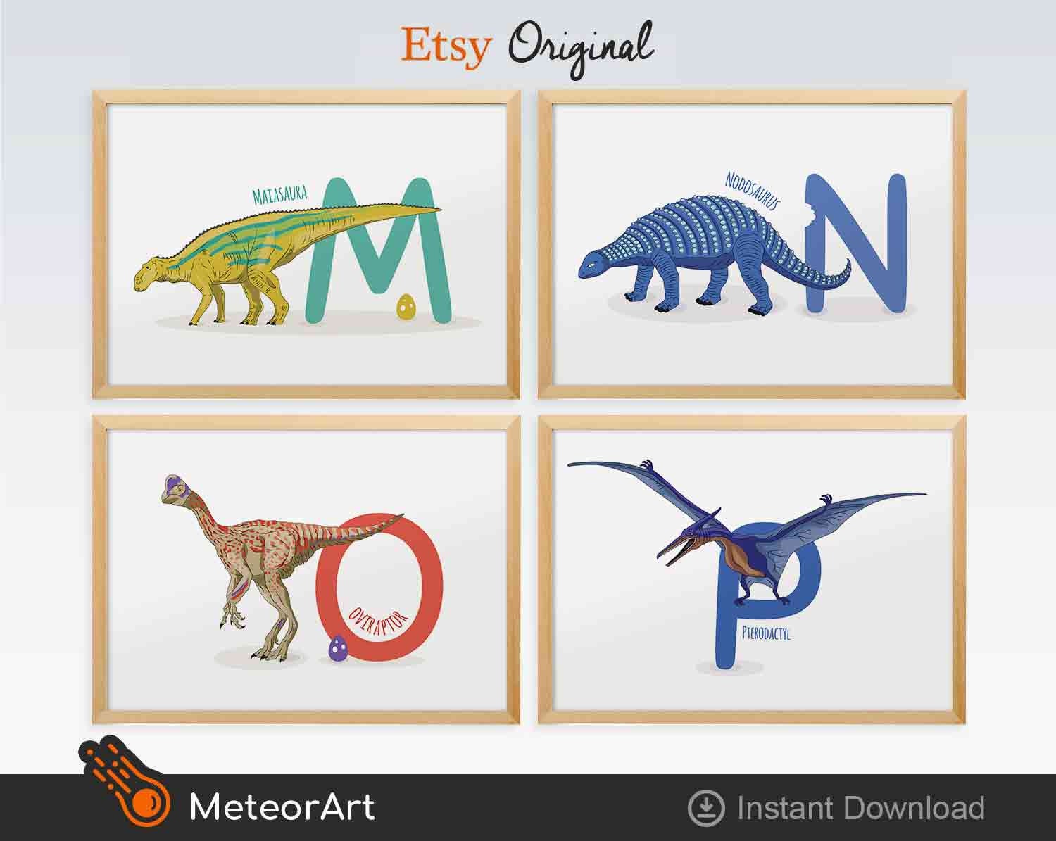 set of 26 alphabet letters dinosaur instant download abc etsy
