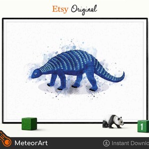 Watercolor Nodosaurus Dinosaur Nursery Illustration, Dinosaur Print, Kids Dinosaur wall Art, Boy Room Wall Decor, Kids room Dinosaur Decor