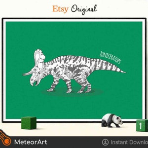 Zuniceratops Dinosaur Print, Dinosaur Nursery Illustration, Kids Dinosaur wall Art, Boy Room Wall Decor, Kids room Decor, Dinosaur Alphabet image 1