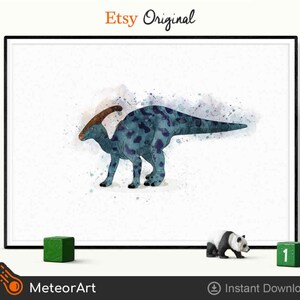 Watercolor Parasaurolophus Dinosaur Nursery Illustration, Dinosaur Print, Kids Dinosaur wall Art, Boy Room Decor, Kids room Dinosaur Decor