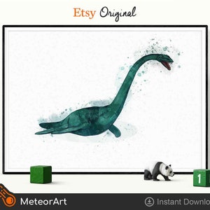 Watercolor Elasmosaurus Dinosaur Nursery Illustration, Dinosaur Print, Kids Dinosaur wall Art, Boy Room Wall Decor, Kids room Dinosaur Decor
