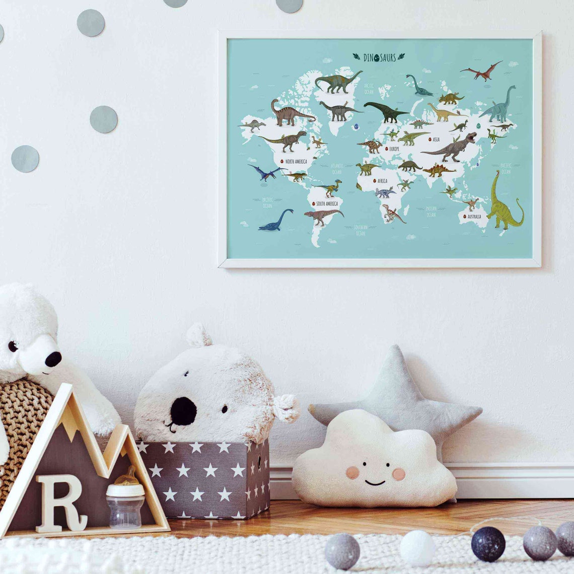 Dinosaur World Map Printable Illustration Horizontal Jurassic - Etsy