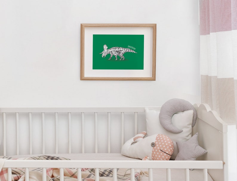 Zuniceratops Dinosaur Print, Dinosaur Nursery Illustration, Kids Dinosaur wall Art, Boy Room Wall Decor, Kids room Decor, Dinosaur Alphabet image 5