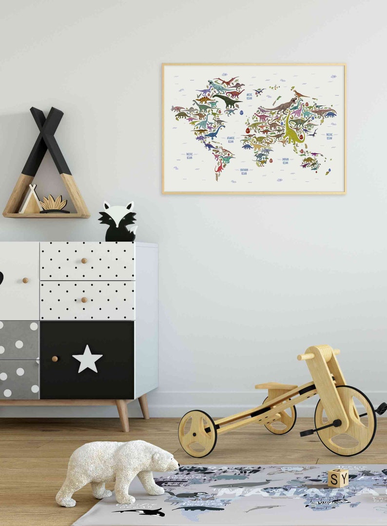 dinosaur world map printable illustration horizontal