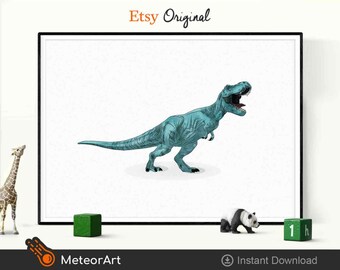 Watercolor T-Rex Dinosaur Nursery Illustration, Dinosaur Printable, Kids Dinosaur wall Art, Boy Room Wall Decor, Kids room Dinosaur Decor