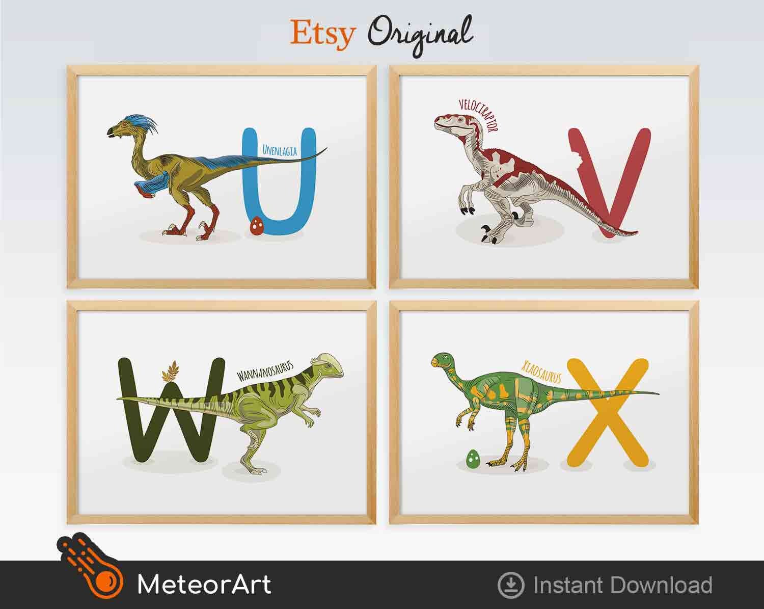 set of 26 alphabet letters dinosaur instant download abc etsy