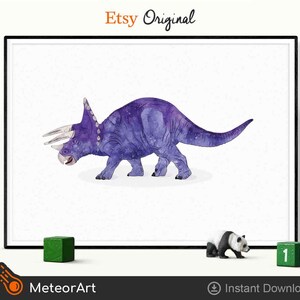 Watercolor Triceratops Dinosaur Nursery Illustration, Dinosaur Print, Kids Dinosaur wall Art, Boy Room Wall Decor, Kids room Dinosaur Decor