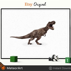 Aquarelle T-Rex Dinosaur Nursery Illustration, Impression de dinosaure, Art mural de dinosaure pour enfants, Décor mural de chambre de garçon, Chambre d’enfants Décor de dinosaure