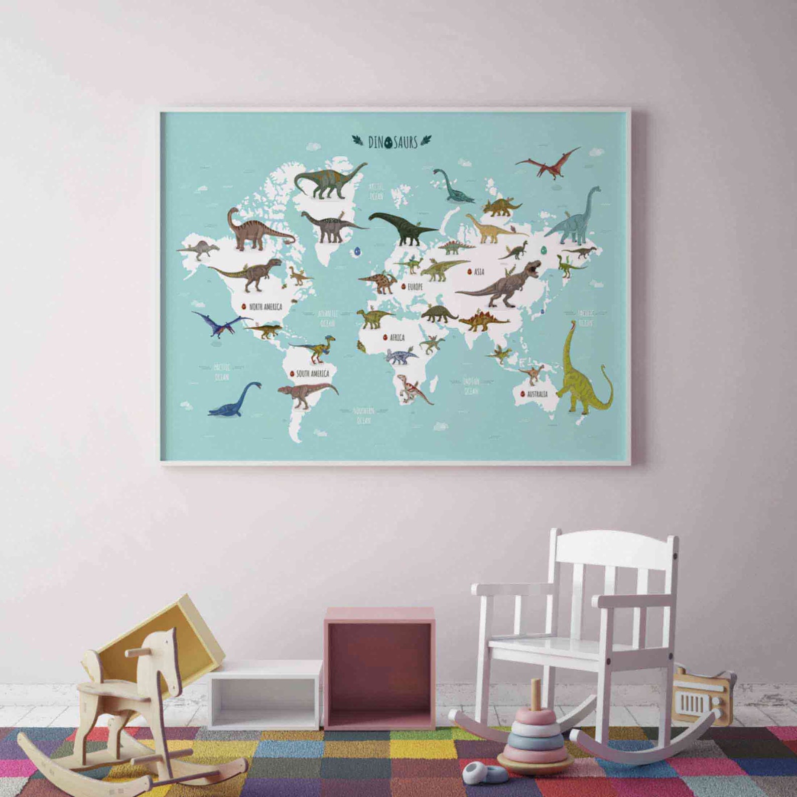 Dinosaur World Map Printable Illustration Horizontal Jurassic - Etsy