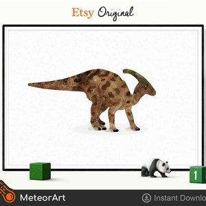 Watercolor Parasaurolophus Dinosaur Nursery Illustration, Dinosaur Print, Kids Dinosaur wall Art, Boy Room Decor, Kids room Dinosaur Decor