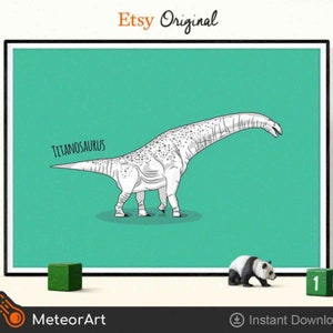 Titanosaurus Dinosaur Print, Dinosaur Nursery Illustration, Kids Dinosaur wall Art, Boy Room Decor, Kids room Decor, Dinosaur Alphabet ABC