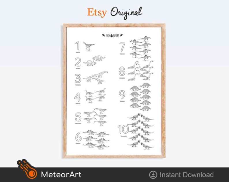 Vertical 123 Poster Educational Classroom Decor count to 10 art DIY dinosaur numbers print playroom Wall Art Printable number