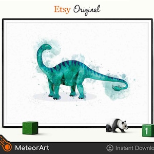 Watercolor Apatosaurus Dinosaur Nursery Illustration, Dinosaur Print, Kids Dinosaur wall Art, Boy Room Wall Decor, Kids room Dinosaur Decor