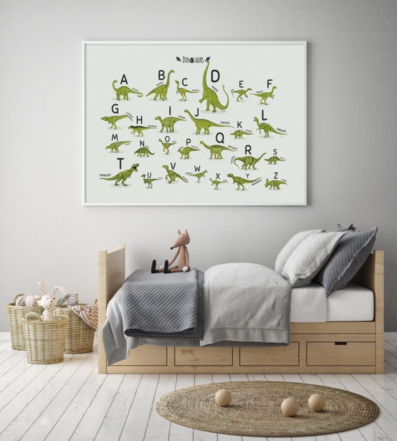 Alphabet Dinosaur Green Print Horizontal ABC Poster | Etsy