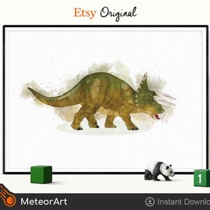 Aquarell Triceratops Dinosaurier Kinderzimmer Illustration, Dinosaurier Druck, Kinder Dinosaurier Wandkunst, Jungenzimmer Wanddekor, Kinderzimmer Dinosaurier Dekor