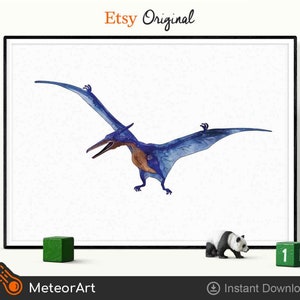 Watercolor Pterodactyl Dinosaur Nursery Illustration, Dinosaur Print, Kids Dinosaur wall Art, Boy Room Wall Decor, Kids room Dinosaur Decor