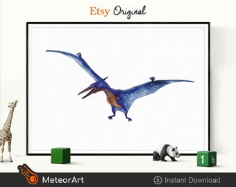 Watercolor Pterodactyl Dinosaur Nursery Illustration, Dinosaur Print, Kids Dinosaur wall Art, Boy Room Wall Decor, Kids room Dinosaur Decor