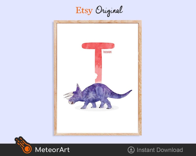 Letter T Triceratops Dinosaur Illustration Alphabet Dinosaur - Etsy