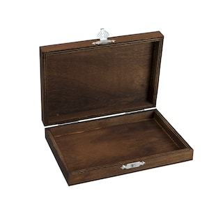 Small, flat wooden box with hinged lid (155 x 105 x 25 mm L/W/H Inside) - box - box -