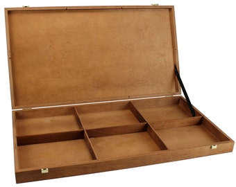 Flache Holzbox (braun) mit Klappdeckel und 6 Fächer (600 x 330 x 55 mm L/B/H Außen) Kiste - Box - Schatulle - Holzkiste - Kästchen - B-Ware