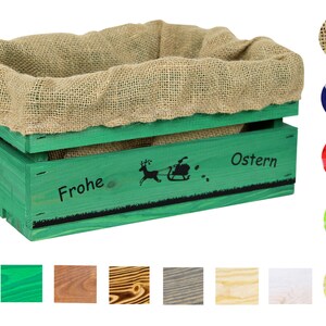 Wooden box with print Happy Easter bunny with sleigh - Easter box gift packaging gift basket