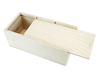 Kleine houten kist / kist met schuifdeksel - 3 compartimenten - 163 x 70 x 52 mm (L/B/H binnen) - Houten kist - Opbergkist - Doos