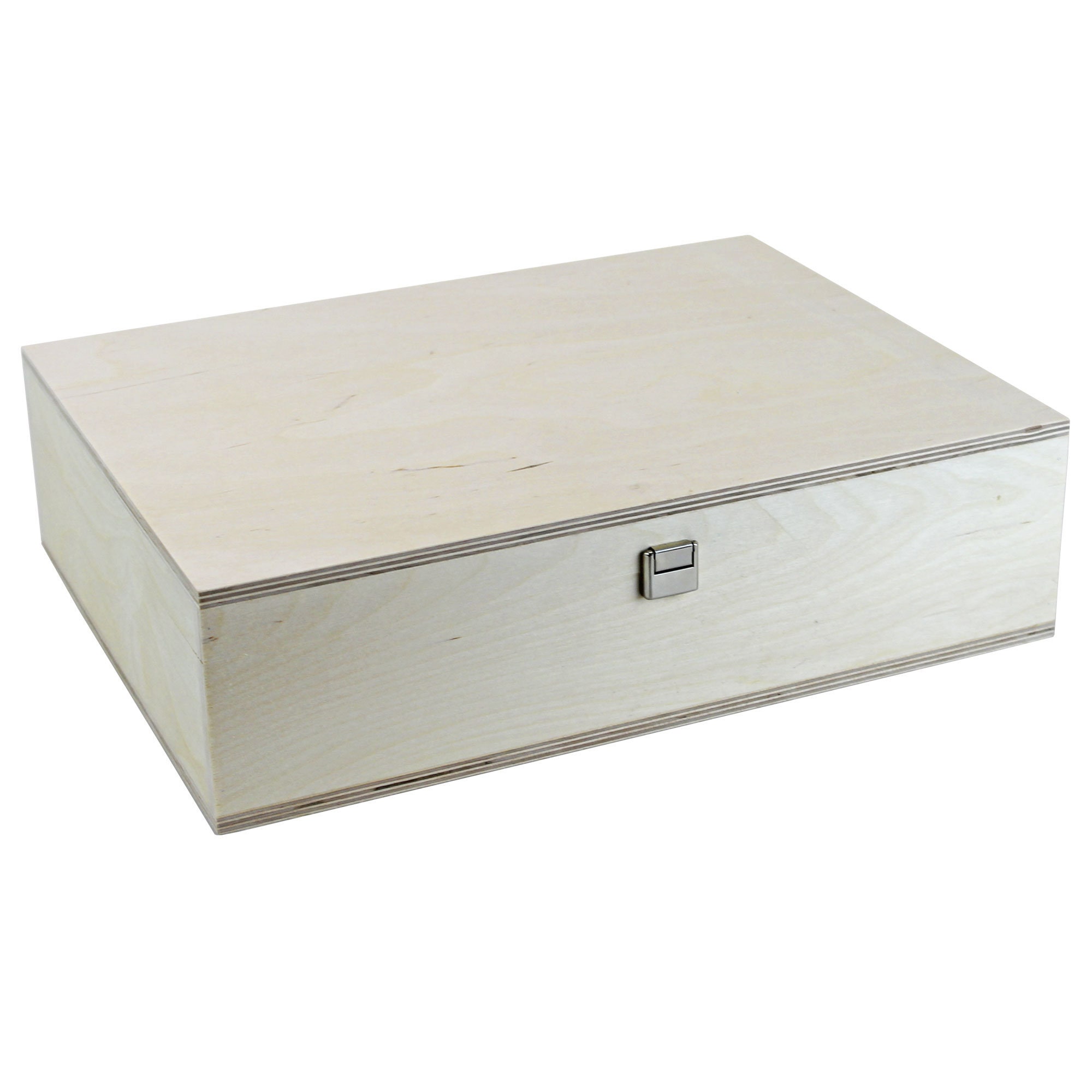 Large wooden box with hinged lid (340 x 250 x 80 mm L/W/H outside) - crate - box - casket - wooden crate - box - chest