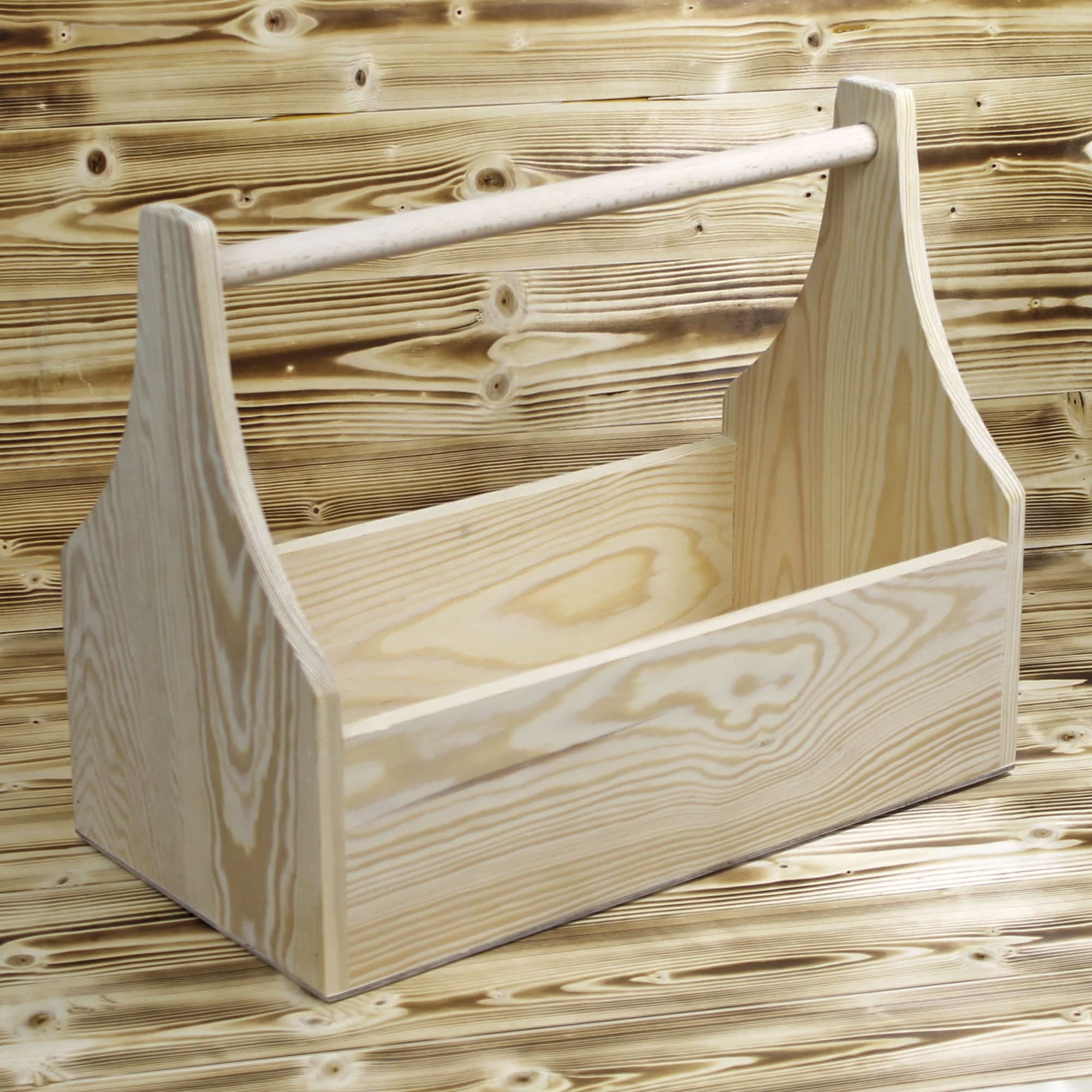 Natural Wood Tool Box / Tool Caddy With Carrying Handle