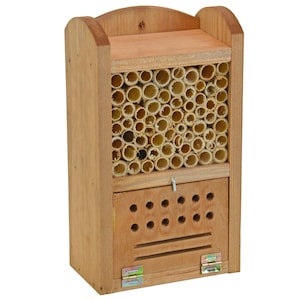 Small insect hotel made of wood - for wild bees & beetles - balcony, garden, insect house, for hanging