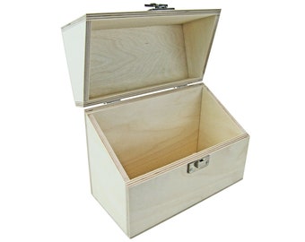 Wooden box with hinged lid (220 x 100 x 170 mm L/W/H inside) - crate - box - casket - wooden crate - small box - chest