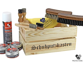 Shoe shine set "Gustav" - in practical wooden box - shoe shine box - 12 pieces - shoe care - set