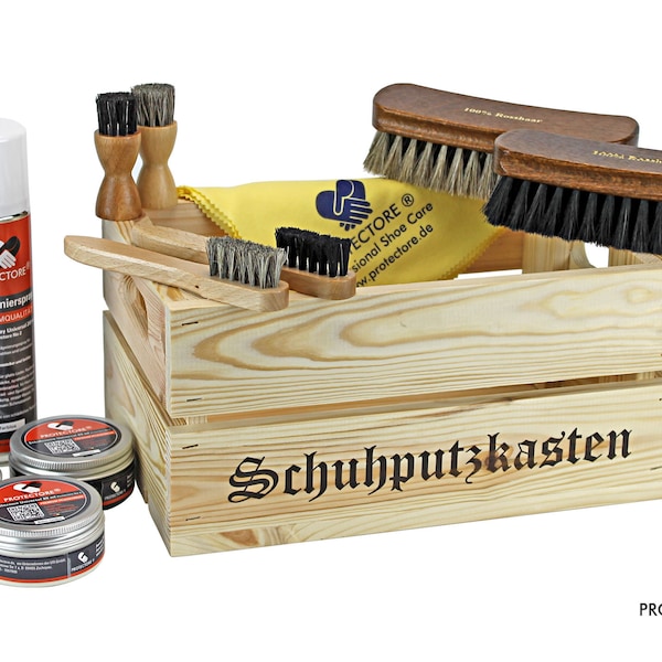 Schuhputz-Set "Gustav" - in praktischer Holzkiste - Schuhputzkiste - 12-teilig - Schuhpflege - Set