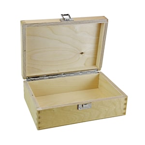 Sturdy wooden box with hinged lid (250 x 160 x 80 inside) - box - casket - wooden box - crate - chest