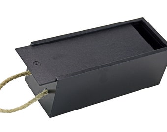 Small wooden box with carrying cord and sliding lid - painted black - B-stock