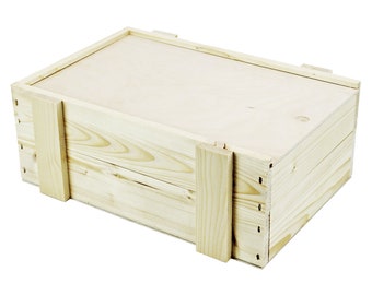 Holzkiste mit Schiebedeckel - naturbelassen - 250 x 160 x 90 mm (L/B/H-innen) - Holzbox - Kiste - Schachtel - Aufbewahrungsbox - Box