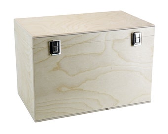Grote houten kist met klapdeksel en tussenbodem - zwart gebeitst - restvoorraad - kist - kist - doos - kist (370 x 220 x 240 mm, binnenkant)