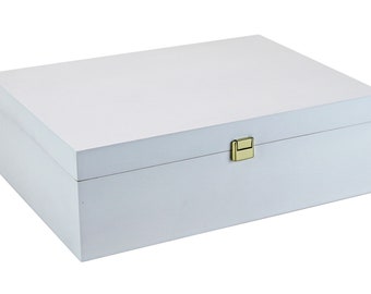 Boîte en bois avec couvercle articulé (310 x 220 x 100 mm L/W/H à l’intérieur) - laqué blanc - boîte - boîte - boîte - cercueil - boîte en bois - boîte
