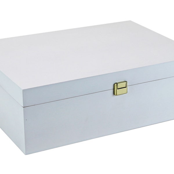 Wooden box with hinged lid (310 x 220 x 100 mm L/W/H inside)- white lacquered - box - box - box - casket - wooden box - box