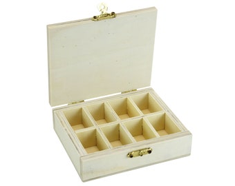Small wooden assortment box - 8 compartments - sorting box - box for small parts - boxes - storage box - (B-WARE)