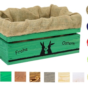 Wooden box with Happy Easter bunny couple print - Easter box gift packaging gift basket