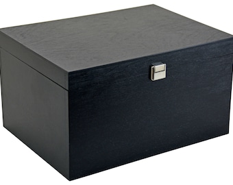 Wooden crate with hinged lid - painted black - remaining stock - crate - chest - box - box - B-Ware