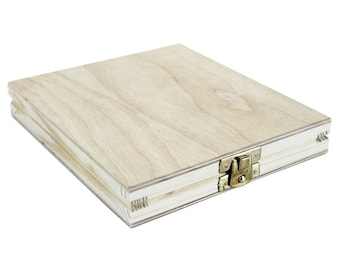 Piccola scatola piatta in legno con coperchio incernierato (122 x 142 x 18 mm L/W/H all'interno) - scatola - scatola - scatola - scatola