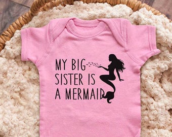 My Big Sister is a Mermaid beach ocean sea Infant Bodysuit Baby shower gift surprise pregnancy Toddler Youth Shirts
