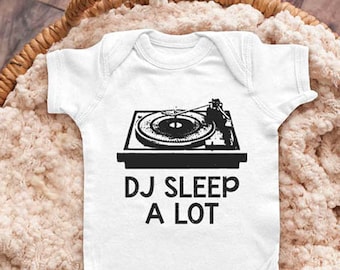 DJ Sleep A Lot funny retro vintage music 80s turntable design Infant Bodysuit Baby shower gift surprise pregnancy announcement