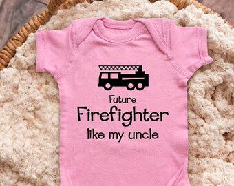 Future Firefighter like my uncle daddy grandpa - Mommy Aunt Infant Bodysuit Baby shower gift surprise pregnancy Toddler Youth Shirts