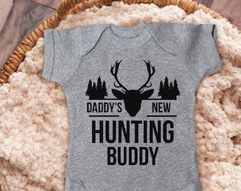 Daddy's New Hunting Buddy Grandpa Uncle Infant Bodysuit Baby shower gift surprise pregnancy announcement youth shirt