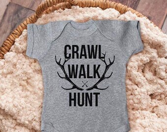 Crawl Walk Hunt - funny Infant Bodysuit Baby shower gift surprise pregnancy Toddler Youth Shirts