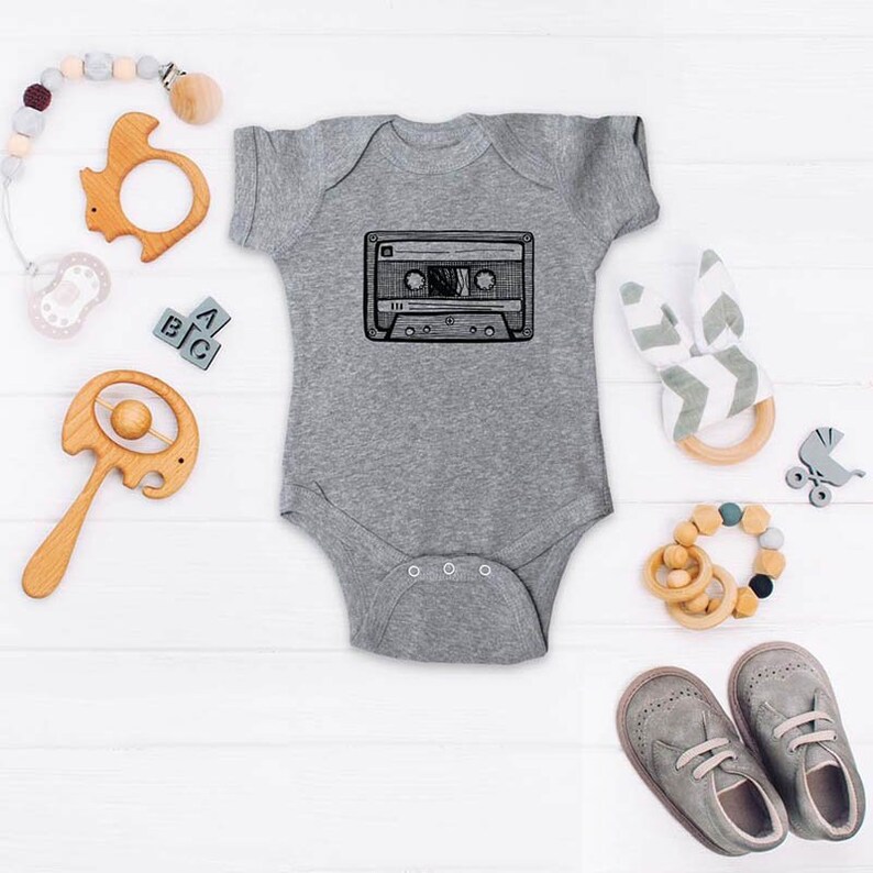 Cassette tape funny retro vintage music 80s Infant Bodysuit Baby shower gift surprise pregnancy announcement