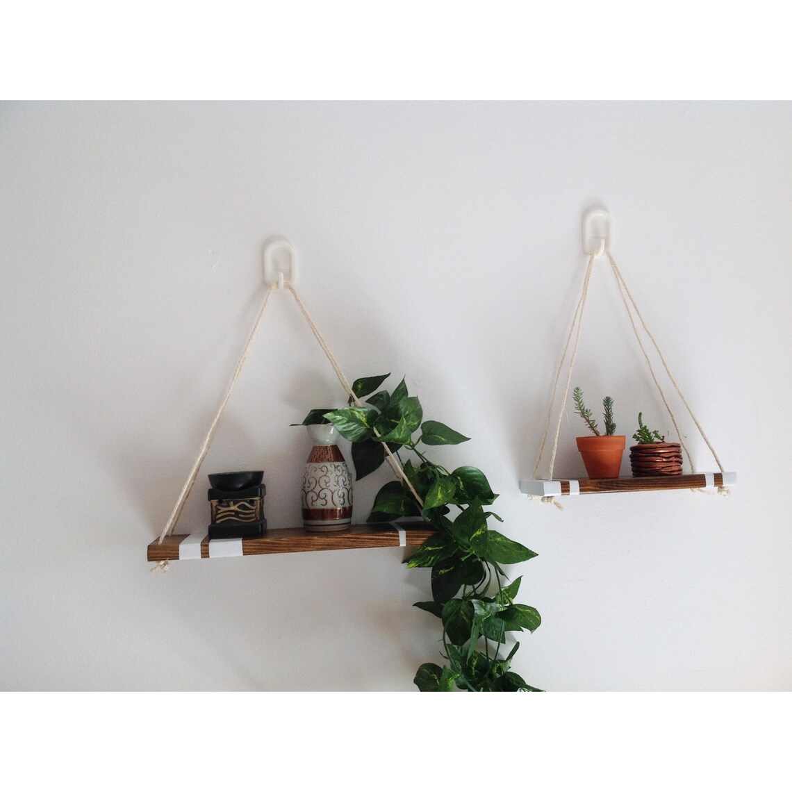 CLOSEOUT SALE Set of 2 Wooden Hanging Shelves Boho Wall Etsy
