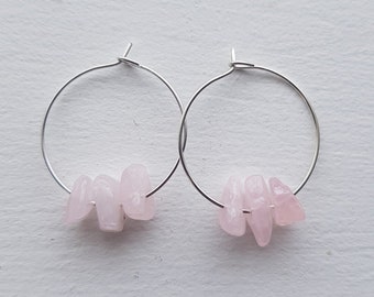 Cherry quartz crystal hoop earrings quartz stone earrings healing stone hoop earrings minimalist hoop earrings pink gemstone earrings